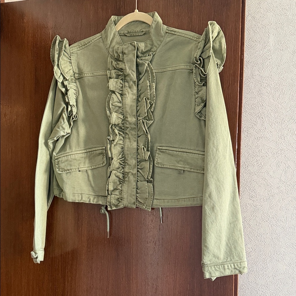 Gap x LoveShackFancy Collab Ruffled Green Jacket